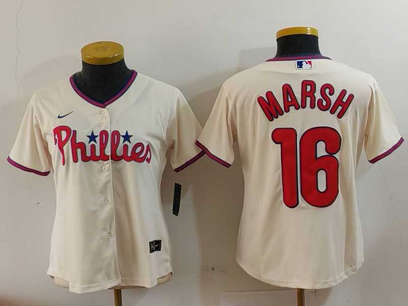 Womens Philadelphia Phillies #16 Brandon Marsh Cream Stitched Cool Base Jersey